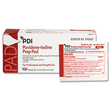 PDI PVP Iodine Prep Pad, Medium, 1.1875" x 2.625", 100 pk/bx, 10 bx/cs. MFID: B40600