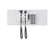 Welch Allyn 777 Integrated Wall System: PanOptic Plus LED Ophthalmoscope, MacroView Plus LED Otoscope for iExaminer, Specula Dispenser. MFID: 777-PM3WXX-US